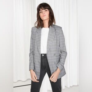 & Other Stories Fitted Double Breasted Blazer Gray Plaid Sz. 4/S